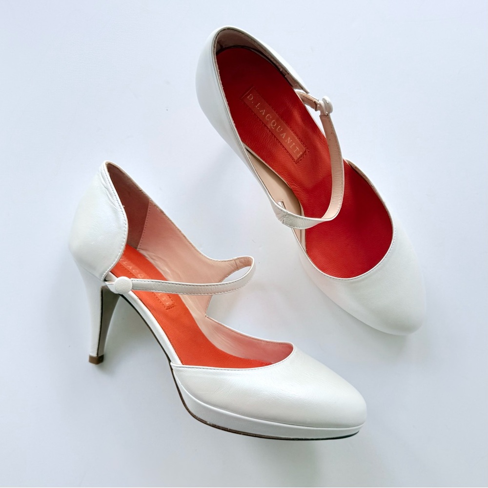 D. Lacquaniti Pearlized White Leather D’Orsay Mary Jane Heels / Pumps 37 7